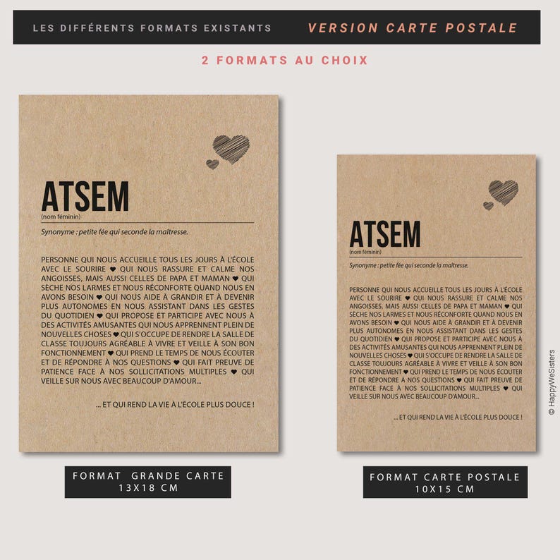 Carte définition ATSEM - Idée cadeau fin d'année scolaire - Idée cadeau ATSEM - Merci ATSEM - Personnalisable image 6