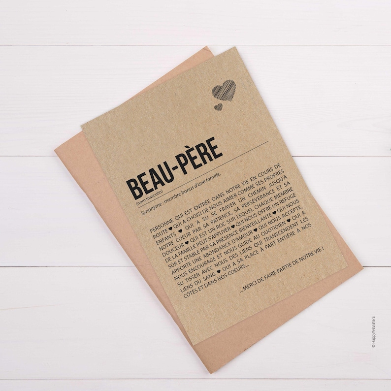Carte définition Beau-Père - Fête des pères - Anniversaire Beau-Père - Cadeau Noël Beau-Père - Carte d'affection - Personnalisable image 2