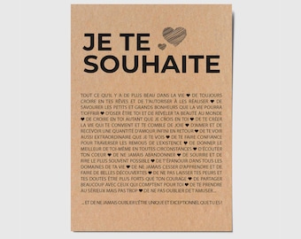 Carte "Je te souhaite" - Carte d'anniversaire Carte d'affection - Carte d'amitié - Carte d'amour - Personnalisable