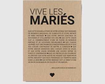 Carte de Félicitations "Vive les mariés" - Carte félicitations mariage - Carte jeunes mariés personnalisable