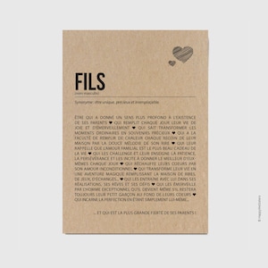 Carte définition Fils - Carte d'anniversaire Fils - Carte d'affection - Cadeau pour la famille Personnalisable