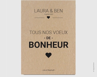 Carte de Félicitations Mariage - Carte félicitations Pacs - Carte voeux de bonheur union personnalisée