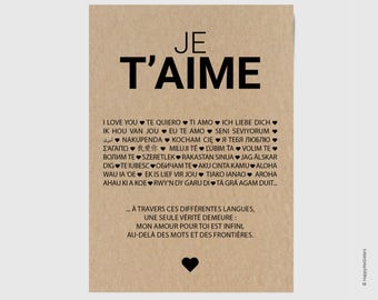 Carte "Je t'aime" - Carte amour - Carte Saint-Valentin - Carte Anniversaire amoureux - Déclaration d’amour universelle Personnalisable