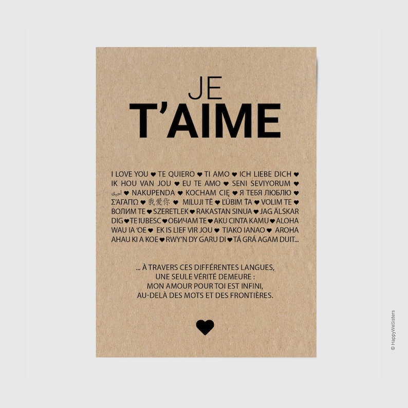 Carte "Je t'aime" - Carte amour - Carte Saint-Valentin - Carte Anniversaire amoureux - Déclaration d’amour universelle Personnalisable image 1