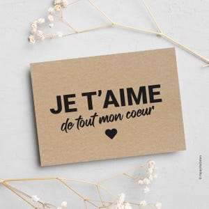 Carte postale d'amour - Je t'aime de tout mon coeur - Mots doux - Carte Saint Valentin - Lui dire je t'aime