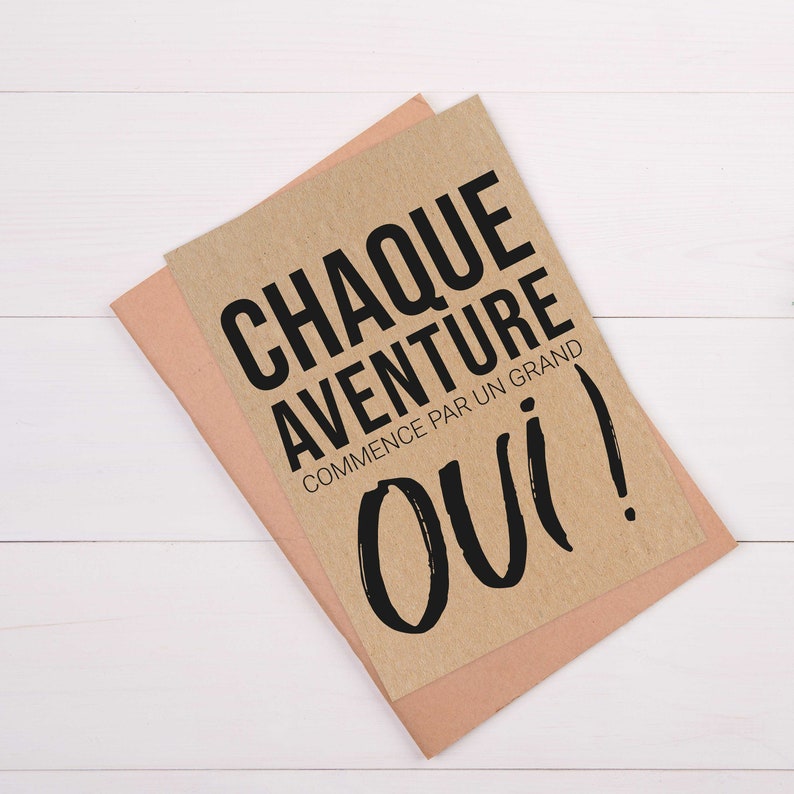 Carte citation "chaque aventure commence par un grand oui" - Idée cadeau mariage - Idée cadeau nouveau départ - Verso Personnalisable image 2