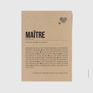Carte définition Maître - Carte Merci maître - Idée cadeau maître - Personnalisation possible