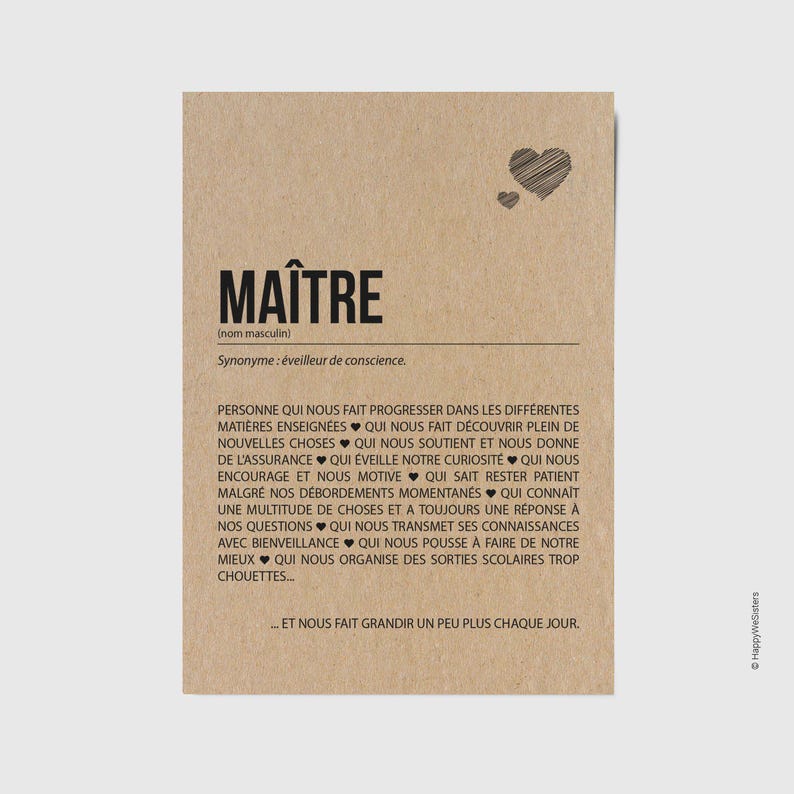 Carte définition Maître - Carte Merci maître - Idée cadeau maître - Personnalisation possible image 1