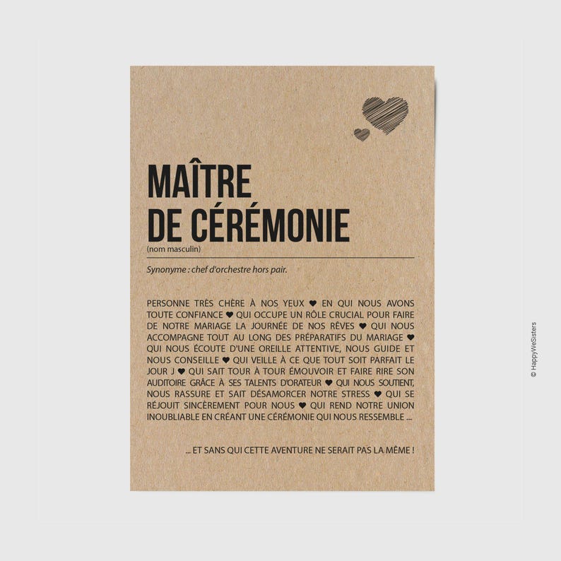 Carte définition Maître de cérémonie mariage - Carte mariage - Cadeau maître de cérémonie mariage - Personnalisable imagen 1