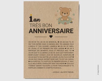 Carte d'anniversaire enfant 1 an - Joyeux premier anniversaire - Carte anniversaire originale - carte pour les 1 an bébé - personnalisable