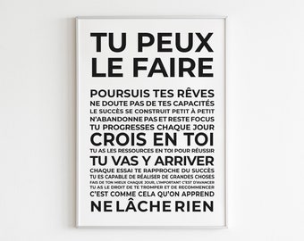 Affiche de motivation - Affiche d'encouragement - "Tu peux le faire" - Décoration murale de bureau