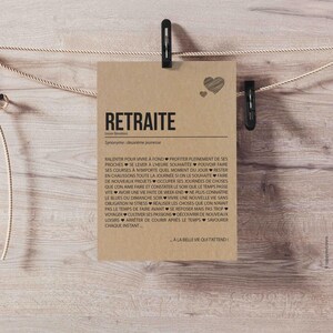 Carte définition retraite - Carte départ à la retraite - Carte bonne retraite collègue, ami, famille Cadeau départ retraite -personnalisable image 4