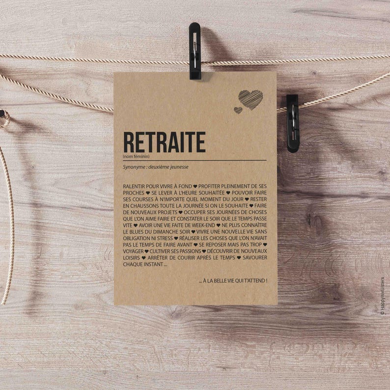 Carte définition retraite - Carte départ à la retraite - Carte bonne retraite collègue, ami, famille Cadeau départ retraite -personnalisable image 4