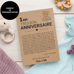 Carte d'anniversaire enfant 1 an - Joyeux premier anniversaire - Carte anniversaire originale - carte pour les 1 an bébé - personnalisable image 3