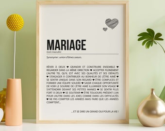 Affiche définition mariage - Cadeau de mariage - Cadeau couple - Anniversaire mariage - Déco mariage
