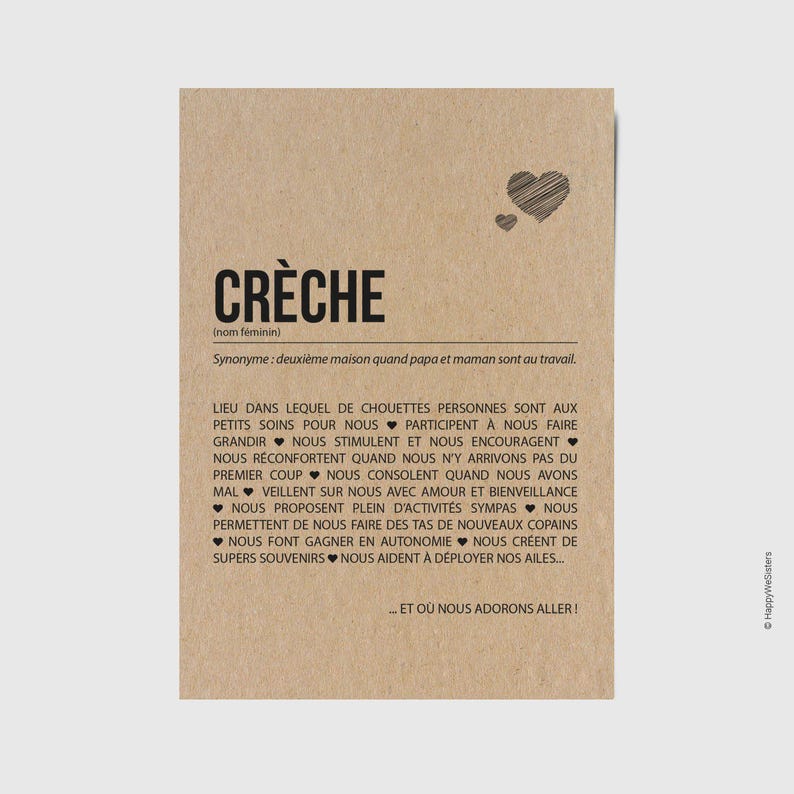 Carte définition crèche - Idée cadeau fin d'année scolaire - Carte personnalisable remerciement crèche image 1