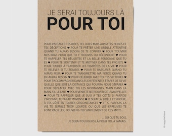 Carte "Je serai toujours là pour toi" - Carte d'affection - Carte d'amitié - Idée cadeau départ - Cadeau déménagement - Personnalisable