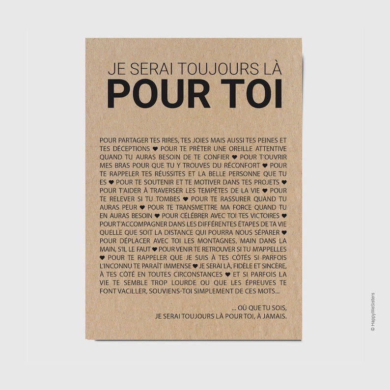 Carte "Je serai toujours là pour toi" - Carte d'affection - Carte d'amitié - Idée cadeau départ - Cadeau déménagement - Personnalisable afbeelding 1