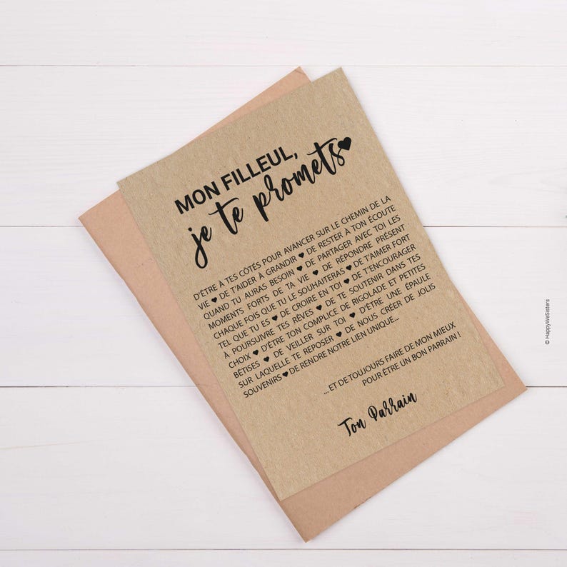 Carte Filleul/Parrain personnalisable - idée cadeau baptême - cadeau naissance filleul image 2