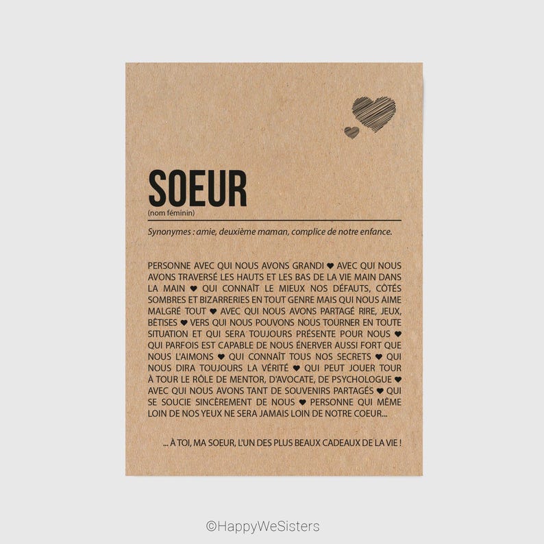 Carte définition soeur - Carte anniversaire soeur - Cadeau noël soeur - Idée cadeau soeur - Personnalisable image 1