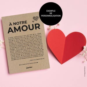 Carte "A notre amour" - Carte amour - Carte Saint-Valentin - Carte anniversaire de mariage - Personnalisable imagen 3