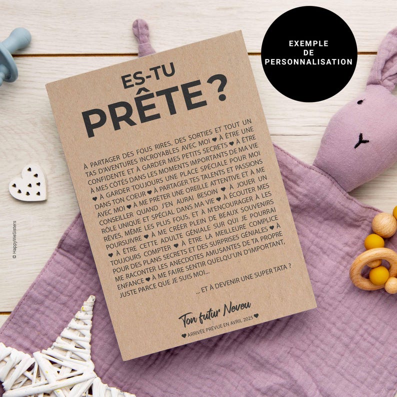 Carte annonce grossesse originale future Tata - Es-tu prête à devenir tata - Carte naissance - Carte personnalisable immagine 3