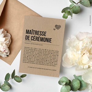 Carte définition Maîtresse de cérémonie mariage - Carte mariage - Cadeau maîtresse de cérémonie mariage laïque - Personnalisable imagen 3