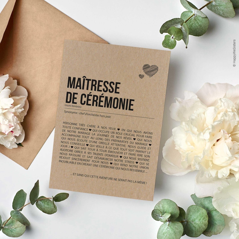 Carte définition Maîtresse de cérémonie mariage - Carte mariage - Cadeau maîtresse de cérémonie mariage laïque - Personnalisable imagen 3