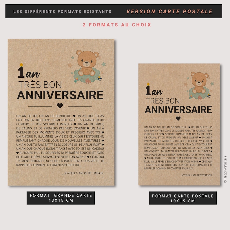 Carte d'anniversaire enfant 1 an - Joyeux premier anniversaire - Carte anniversaire originale - carte pour les 1 an bébé - personnalisable image 6