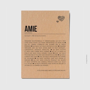 Carte définition amie - Carte d'anniversaire - Carte d'amitié - Idée cadeau amie - Personnalisable