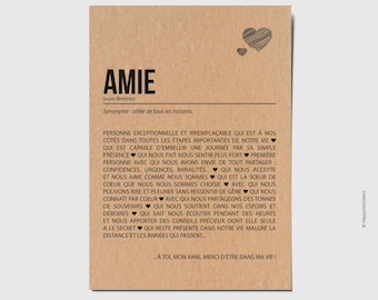 Carte définition amie - Carte d'anniversaire - Carte d'amitié - Idée cadeau amie - Personnalisable