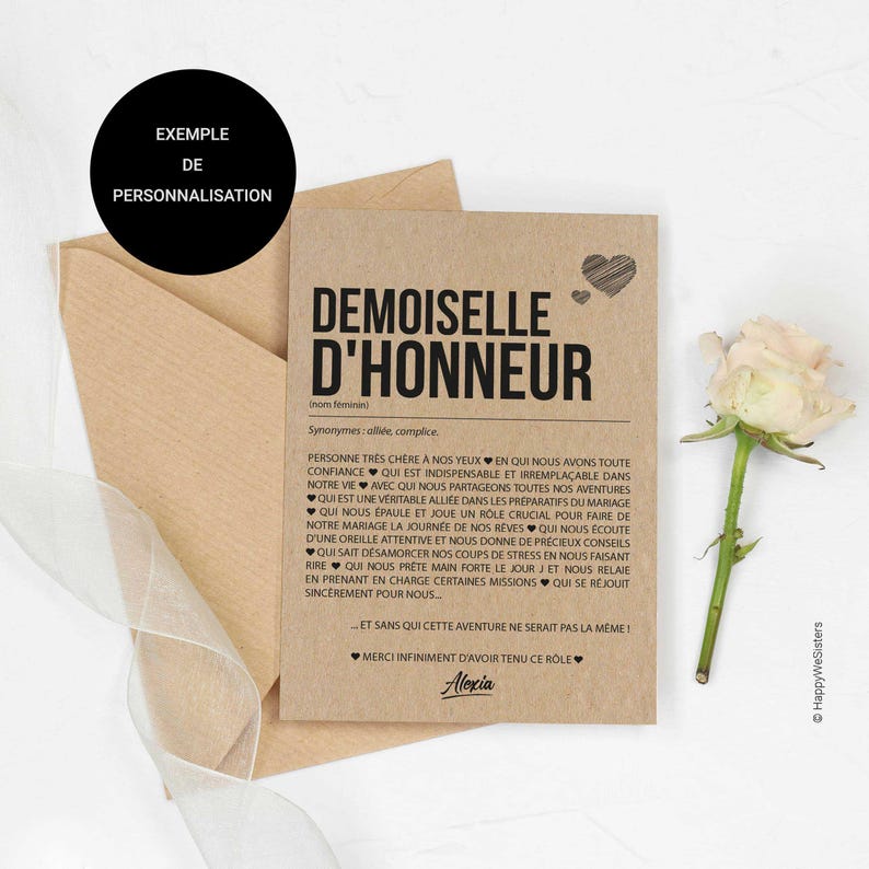 Carte définition Demoiselle d'honneur - Carte demande demoiselle d'honneur mariage - - Cadeau mariage - Personnalisable imagen 3
