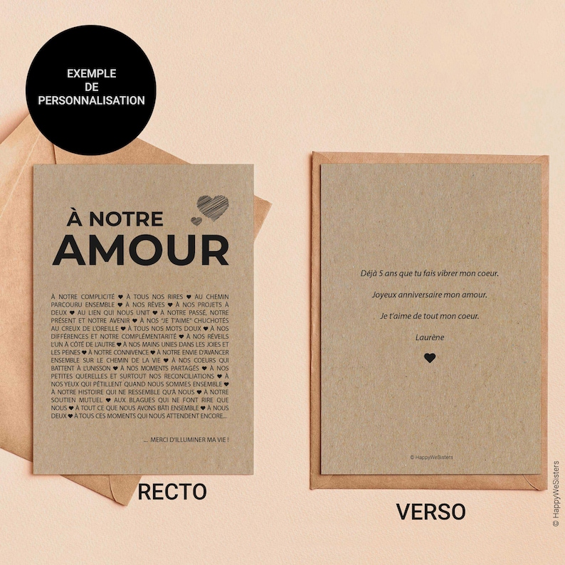 Carte "A notre amour" - Carte amour - Carte Saint-Valentin - Carte anniversaire de mariage - Personnalisable imagen 5