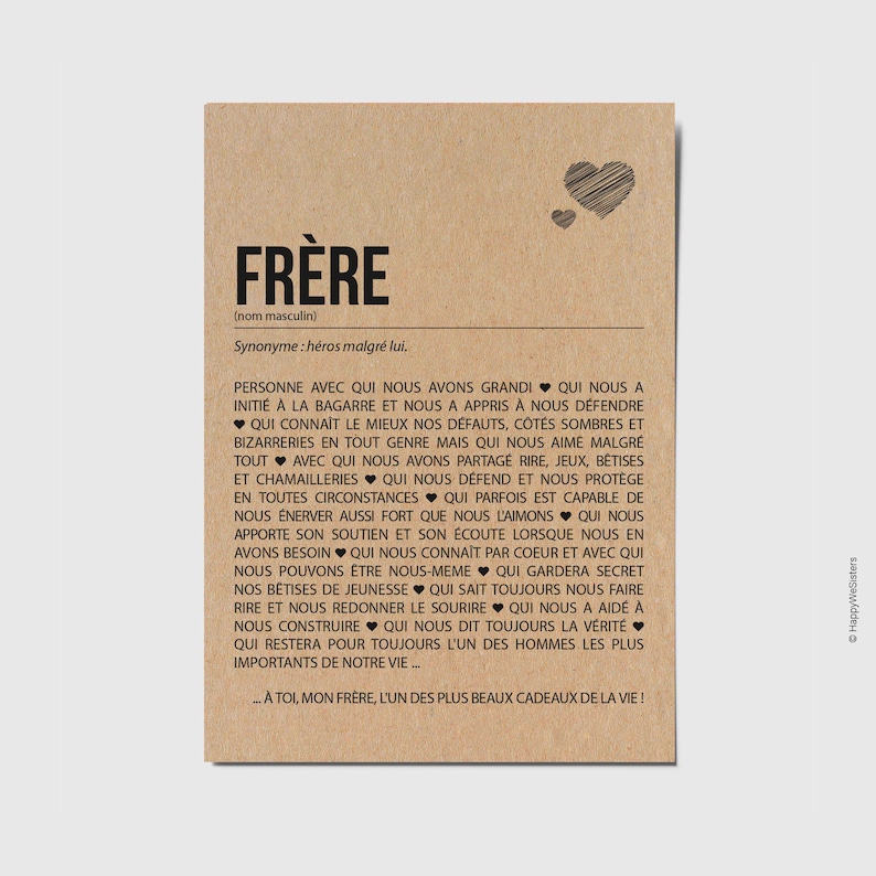 Carte définition frère - Carte anniversaire frère - Cadeau noël frère - Idée cadeau frère - Personnalisable image 1