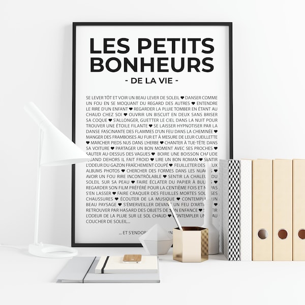 Affiche inspirante "Les petits bonheurs de la vie" - Poster PDF imprimable - Format A6 à A1 - Téléchargement numérique - Décoration murale