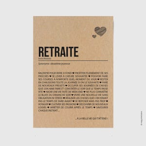 Carte définition retraite - Carte départ à la retraite - Carte bonne retraite collègue, ami, famille Cadeau départ retraite -personnalisable