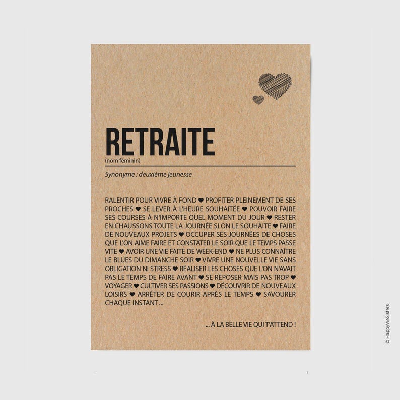 Carte définition retraite - Carte départ à la retraite - Carte bonne retraite collègue, ami, famille Cadeau départ retraite -personnalisable image 1