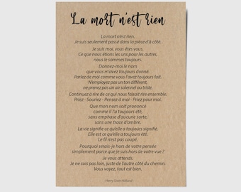 Carte de deuil avec poème "La mort n'est rien" - Carte de condoléances - Carte de soutien deuil