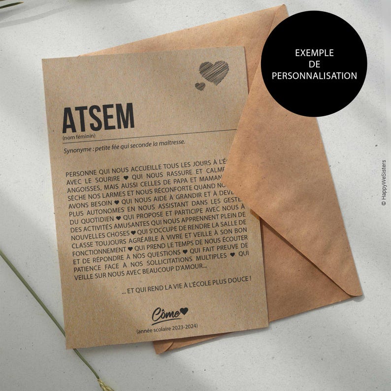 Carte définition ATSEM - Idée cadeau fin d'année scolaire - Idée cadeau ATSEM - Merci ATSEM - Personnalisable image 5