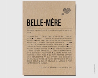 Carte définition Belle-mère - Carte d'anniversaire, Noël Belle-mère - Carte d'affection - Carte Fête des mères - Personnalisable