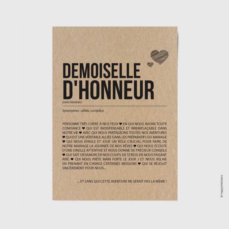 Carte définition Demoiselle d'honneur - Carte demande demoiselle d'honneur mariage - - Cadeau mariage - Personnalisable imagen 1