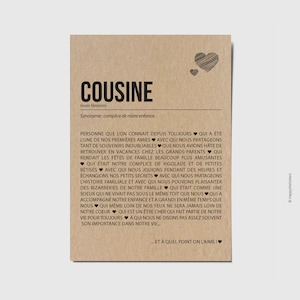Carte définition cousine - Carte d'anniversaire cousine - Cadeau cousine - Personnalisable