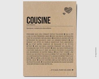 Cousin definition card - Cousin birthday card - Cousin gift - Customizable