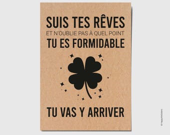 Carte bonne chance - Carte porte bonheur - Carte de soutien - Carte avec message positif - Carte d'encouragement