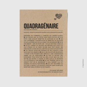 Carte d'anniversaire 40 ans originale - Carte définition quadragénaire - Anniversaire entre 40 et 49 ans - Personnalisable