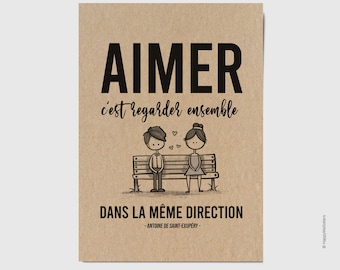 Carte d'amour illustrée - Carte de Saint Valentin - Cadeau anniversaire de mariage - Carte pour amoureux personnalisable