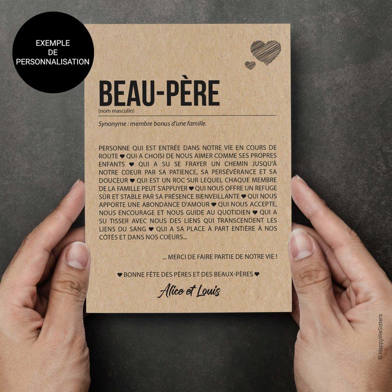 Carte définition Beau-Père - Fête des pères - Anniversaire Beau-Père - Cadeau Noël Beau-Père - Carte d'affection - Personnalisable image 3