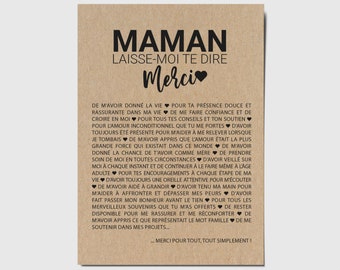 Carte Merci maman - Carte fête des mères - Carte anniversaire maman - Idée cadeau maman - Carte personnalisable