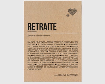 Carte définition retraite - Carte départ à la retraite - Carte bonne retraite collègue, ami, famille Cadeau départ retraite -personnalisable