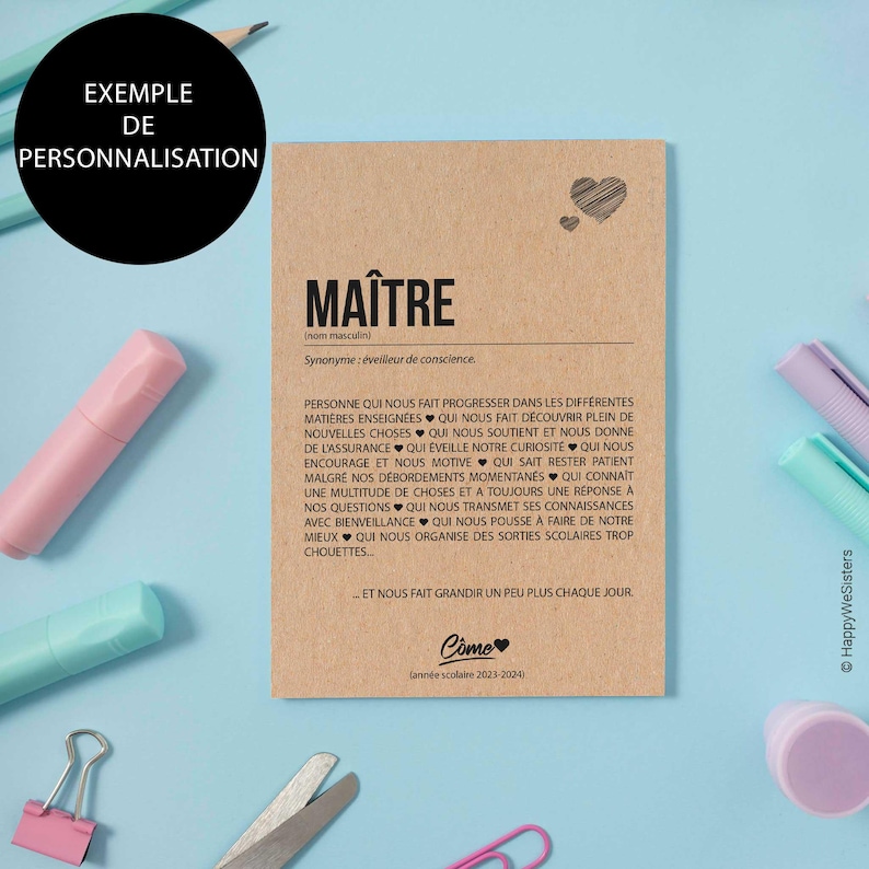 Carte définition Maître - Carte Merci maître - Idée cadeau maître - Personnalisation possible image 3